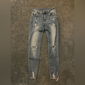 Shein High Stretch Ripped Raw Hem Skinny Jeans